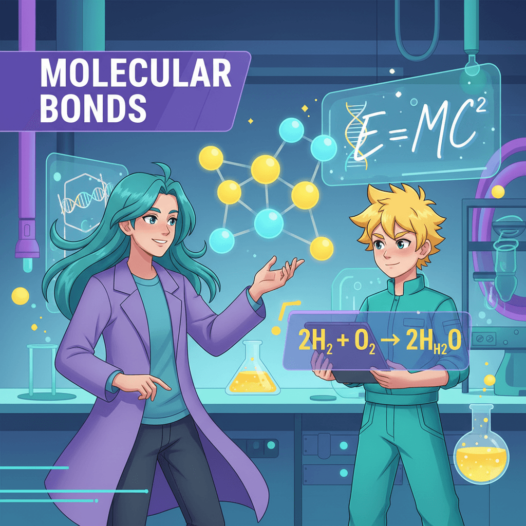 Animated science lesson with characters and educational diagrams