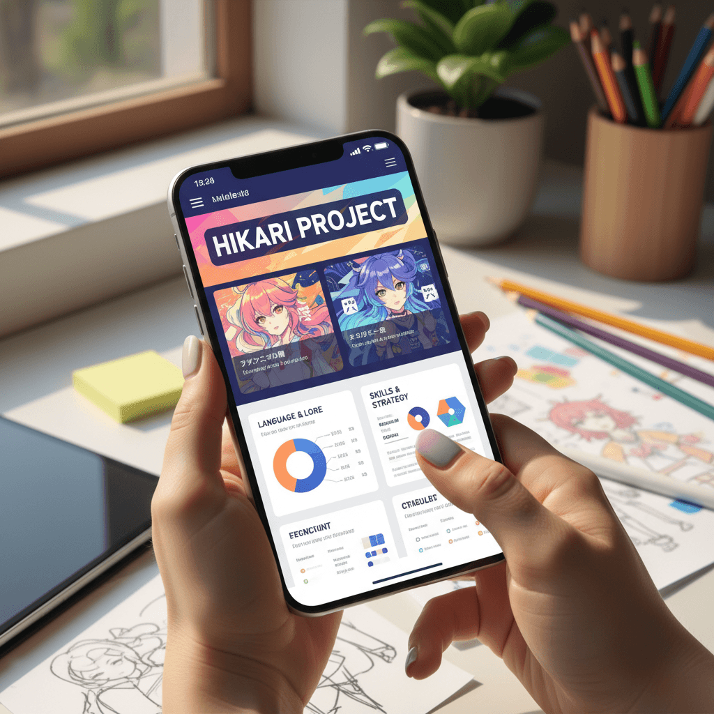 Person viewing Hikari educational content on mobile device