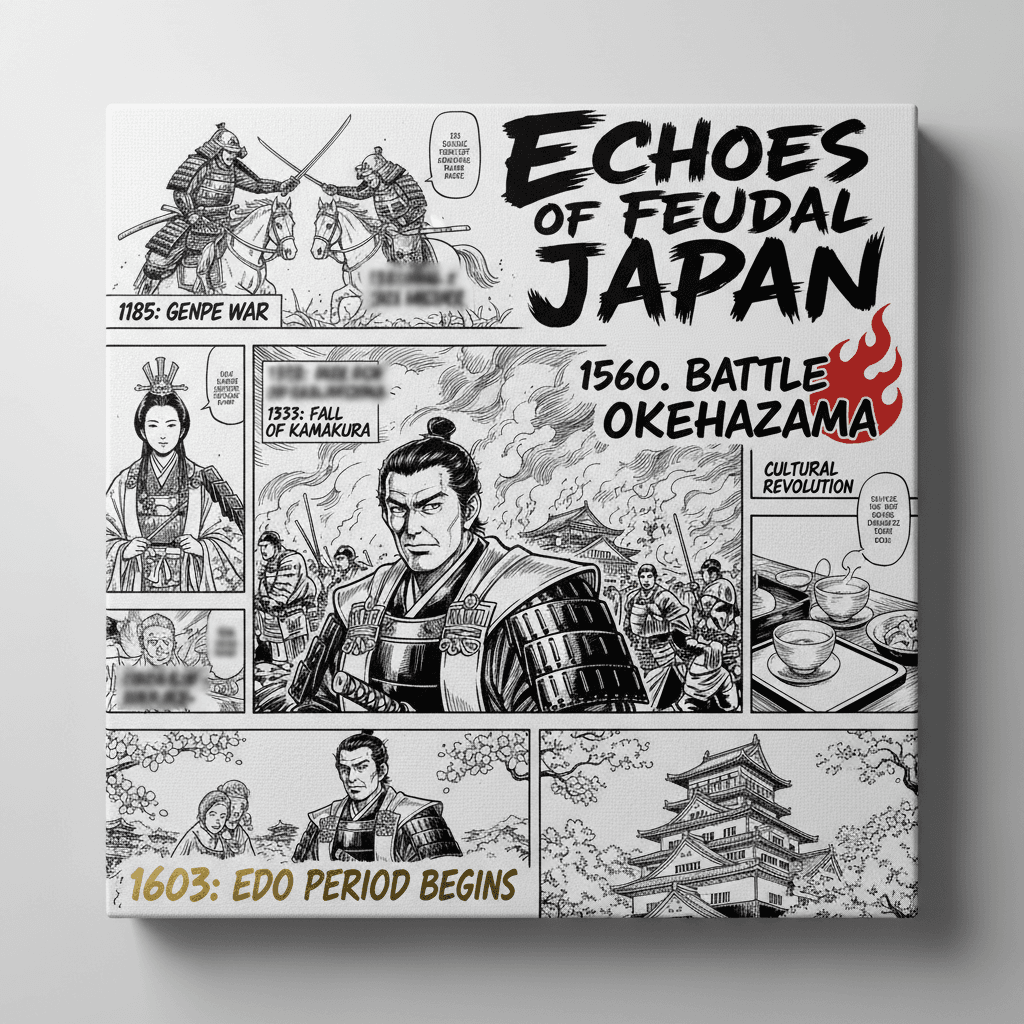 Manga-style historical timeline illustration with character storytelling