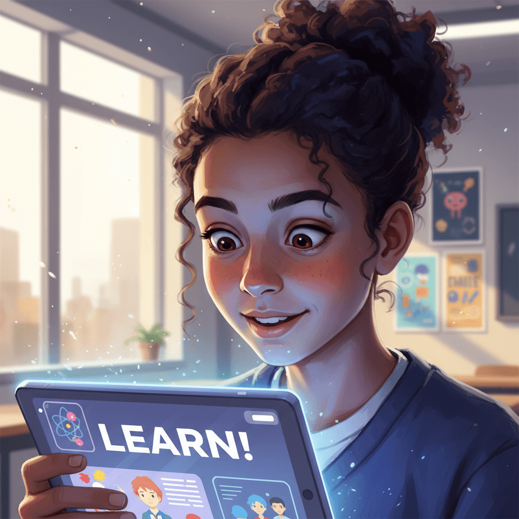 Student engaged with anime educational content