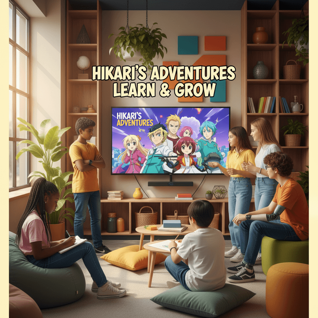 Diverse students learning together with anime content