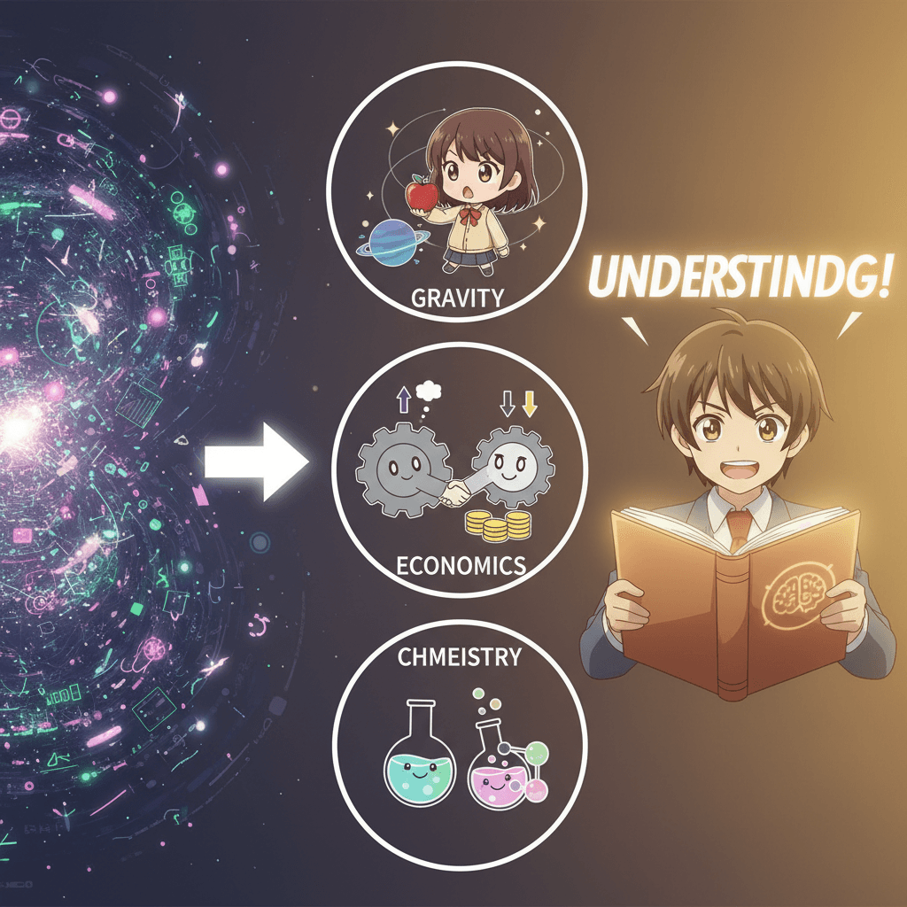 Anime scene breaking down complex educational concepts