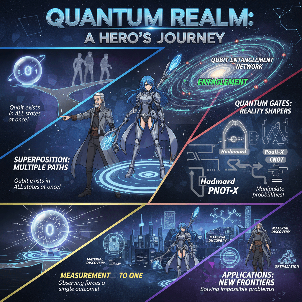 Educational manga infographic with character guides and visual concepts